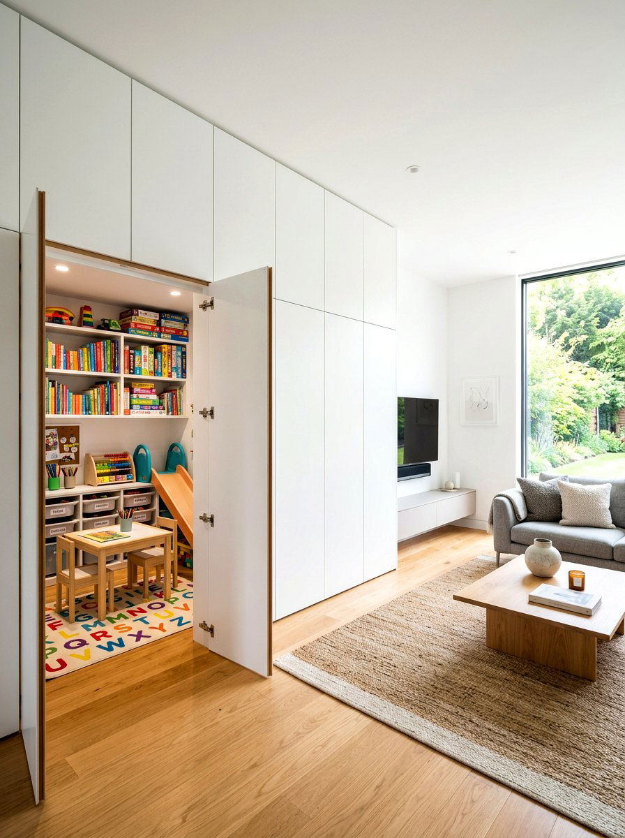 Hidden Cabinet Playroom - 30 toy rotation storage ideas