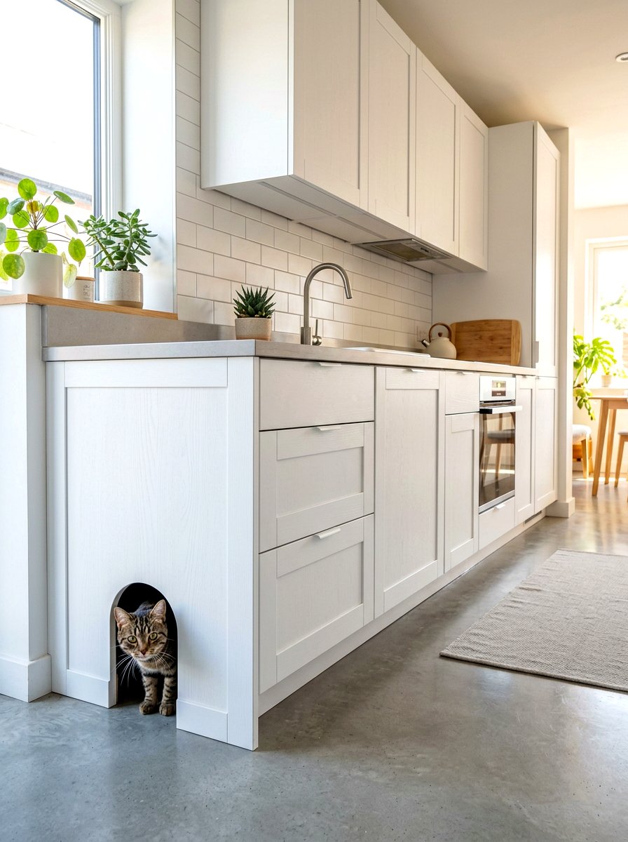 Hidden Cat Food Cabinet - 30 aesthetic pet station kitchen ideas