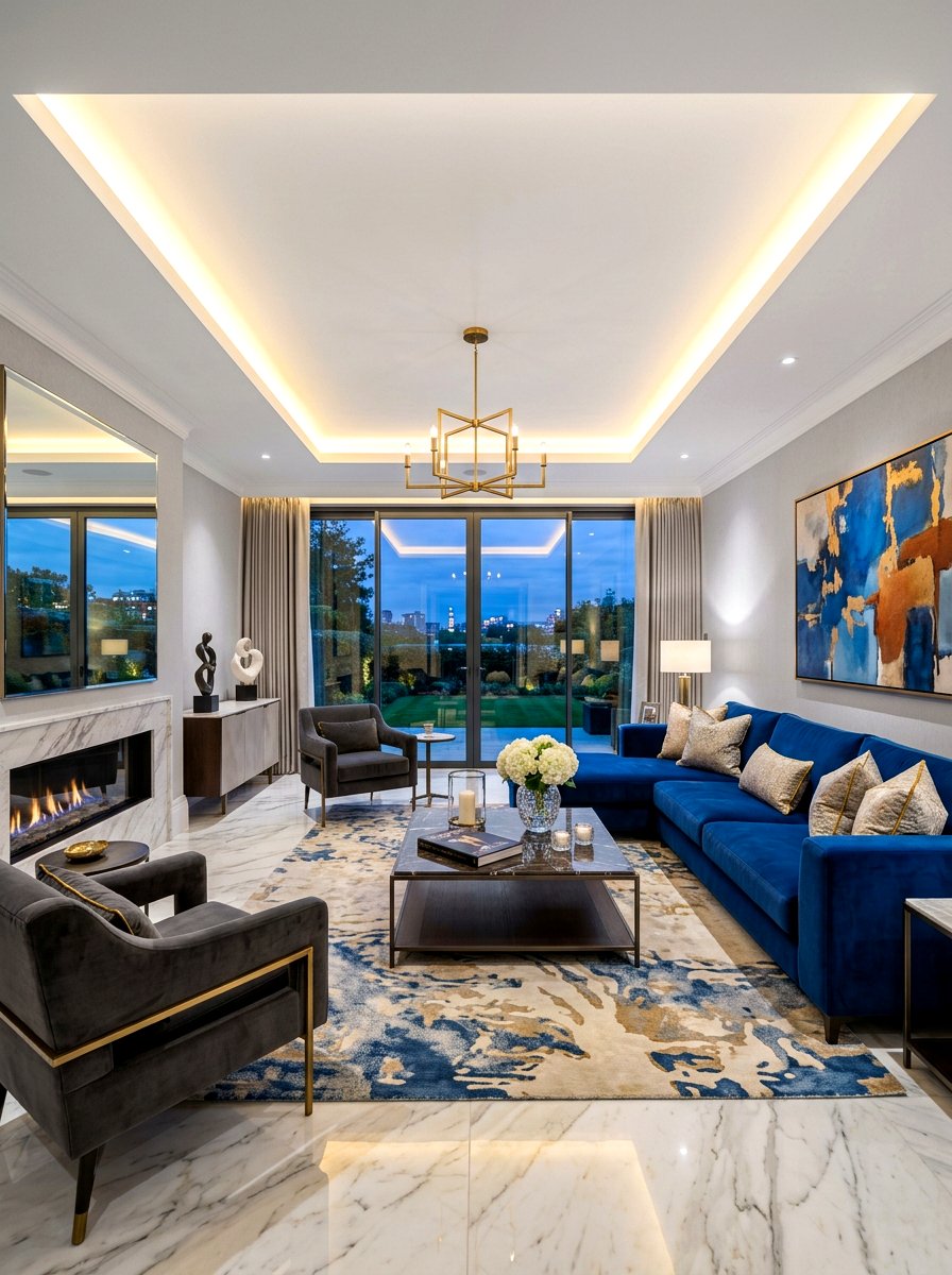 Hidden Ceiling Periphery Light - 30 layered lighting living room ideas