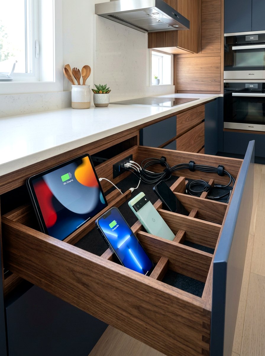 Hidden Charging Station Divider - 30 kitchen drawer divider ideas