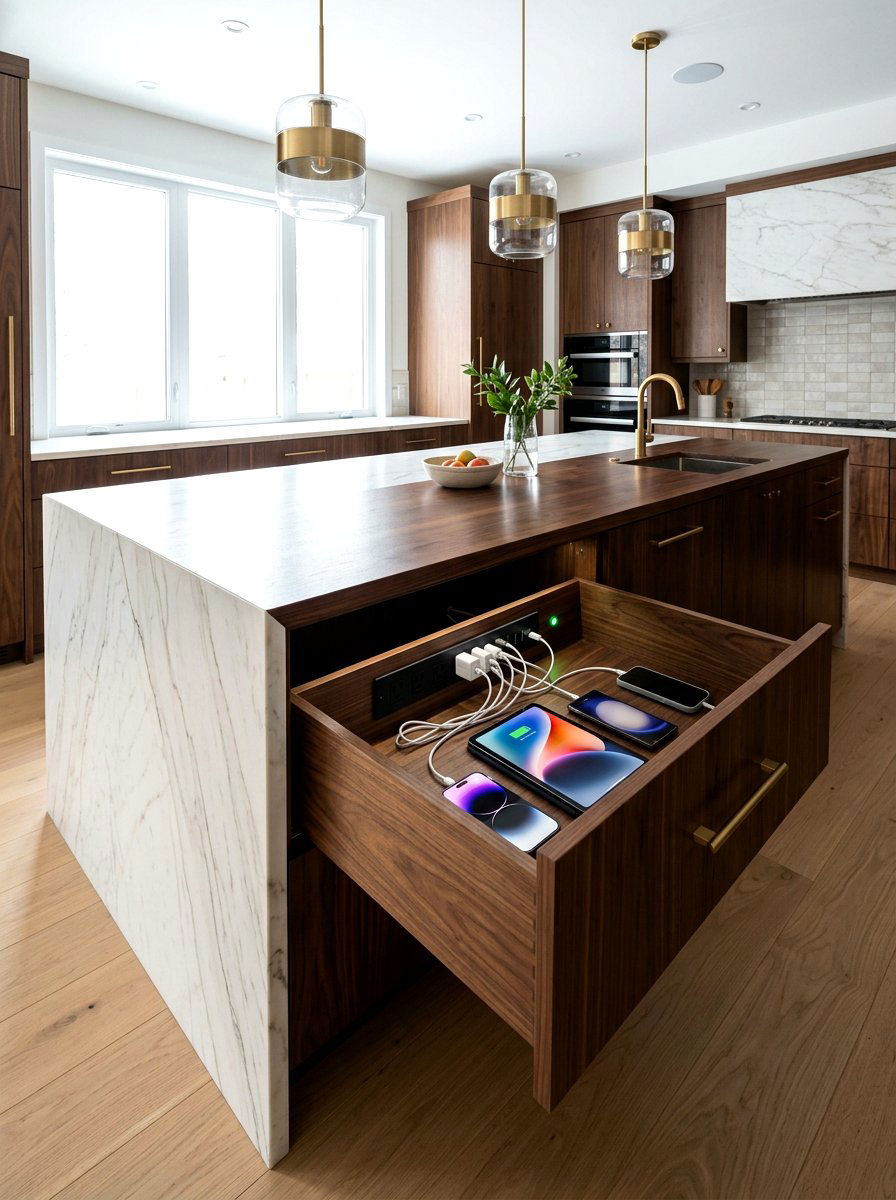 Hidden Charging Station Drawer - 30 kitchen drawer organization ideas
