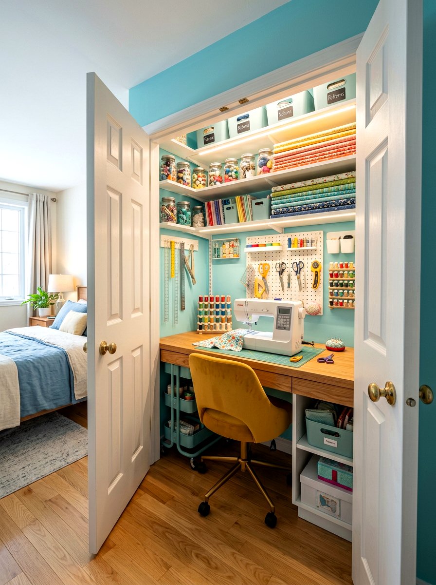 Hidden Closet Sewing Station - 30 sewing room ideas