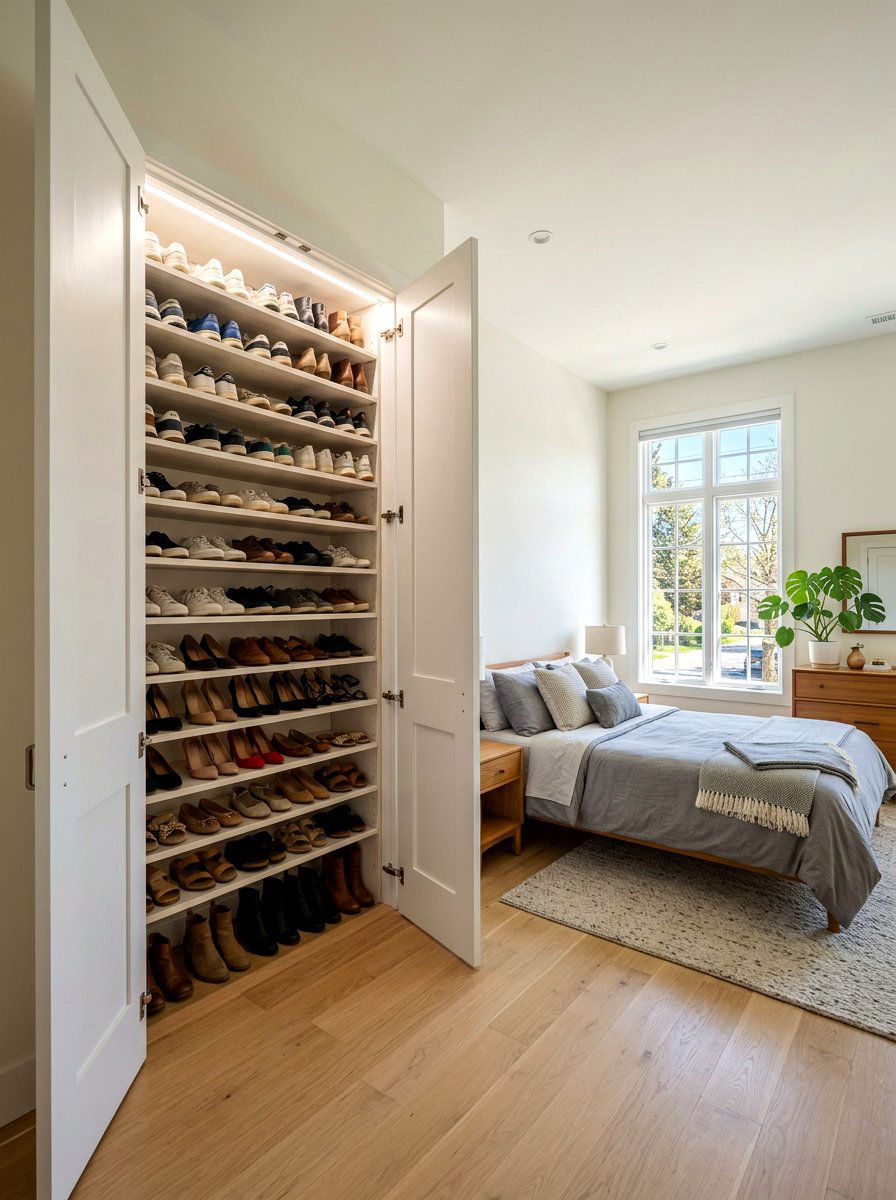 Hidden Closet Shoe Storage - 30 apartment shoe wall ideas