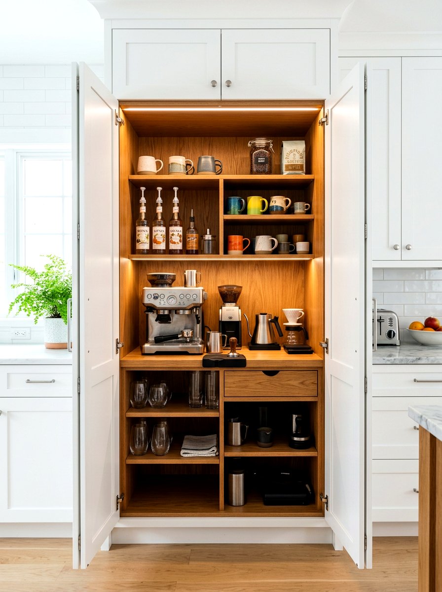 Hidden Coffee Station Behind Cabinet - 30 coffee nook ideas
