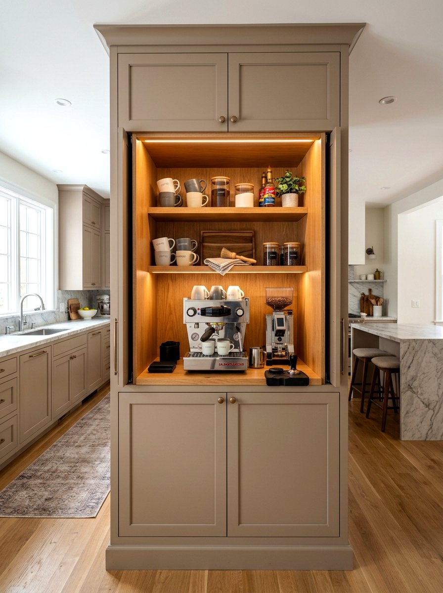 Hidden Coffee Station Cabinet - 30 appliance wall kitchen ideas