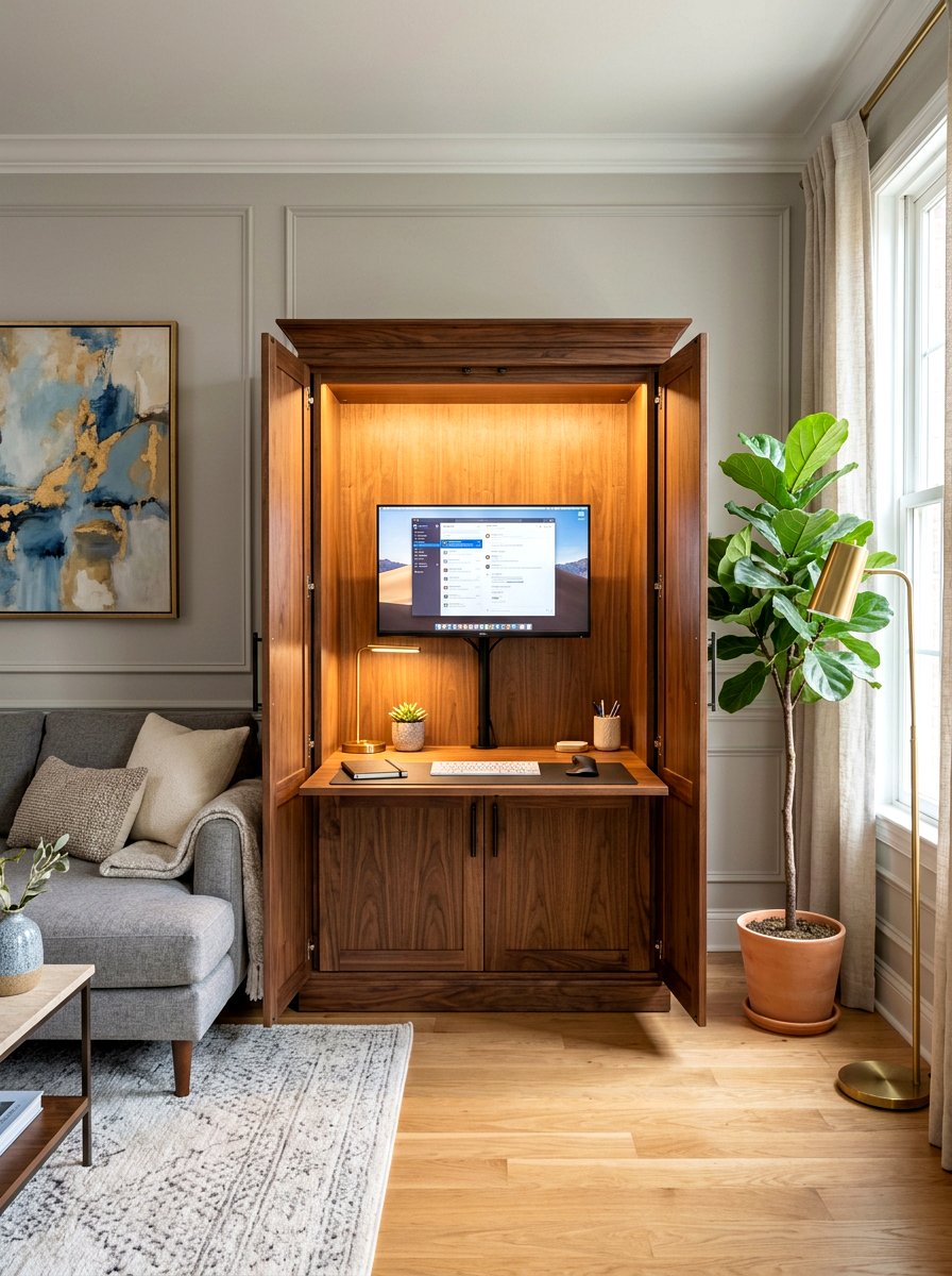 Hidden Desk Cabinet - 30 quiet work room ideas