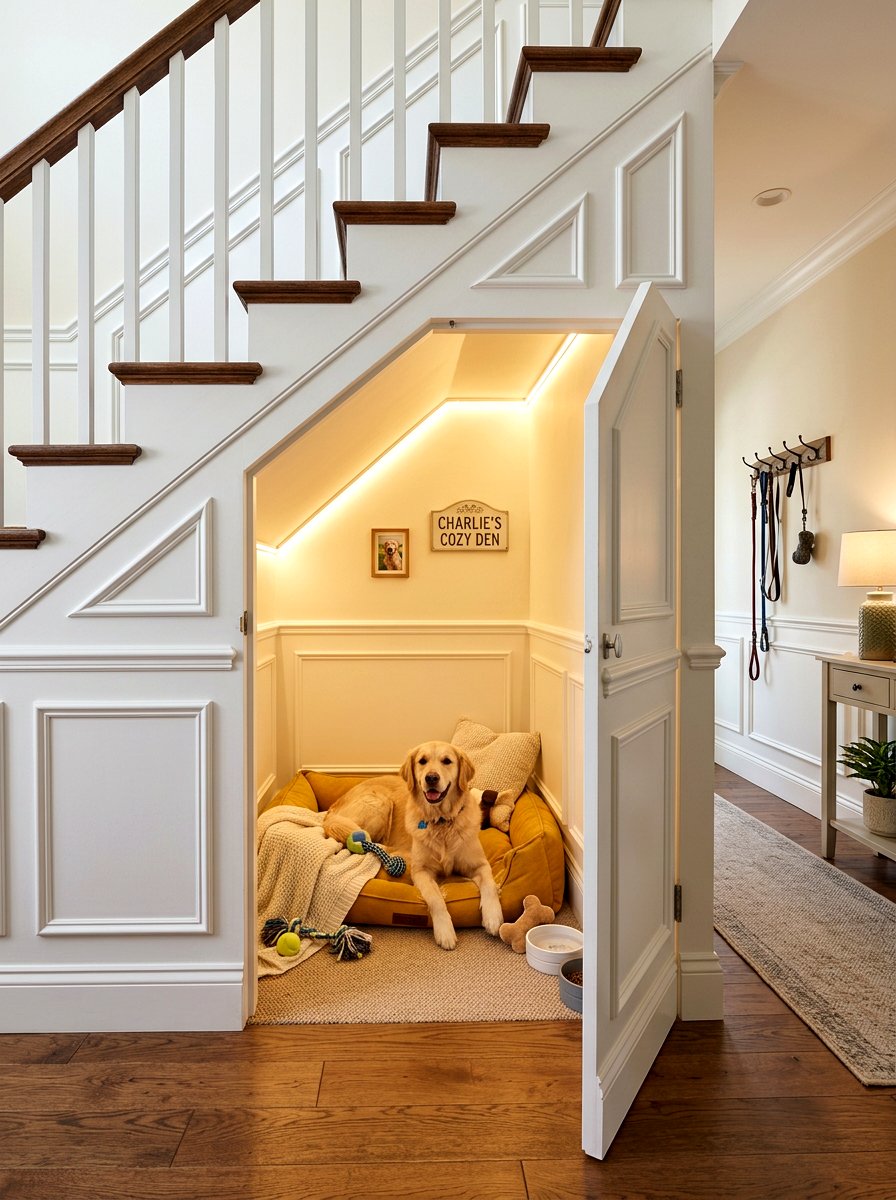 Hidden Dog Retreat Behind Secret Door - 30 under stairs dog nook ideas