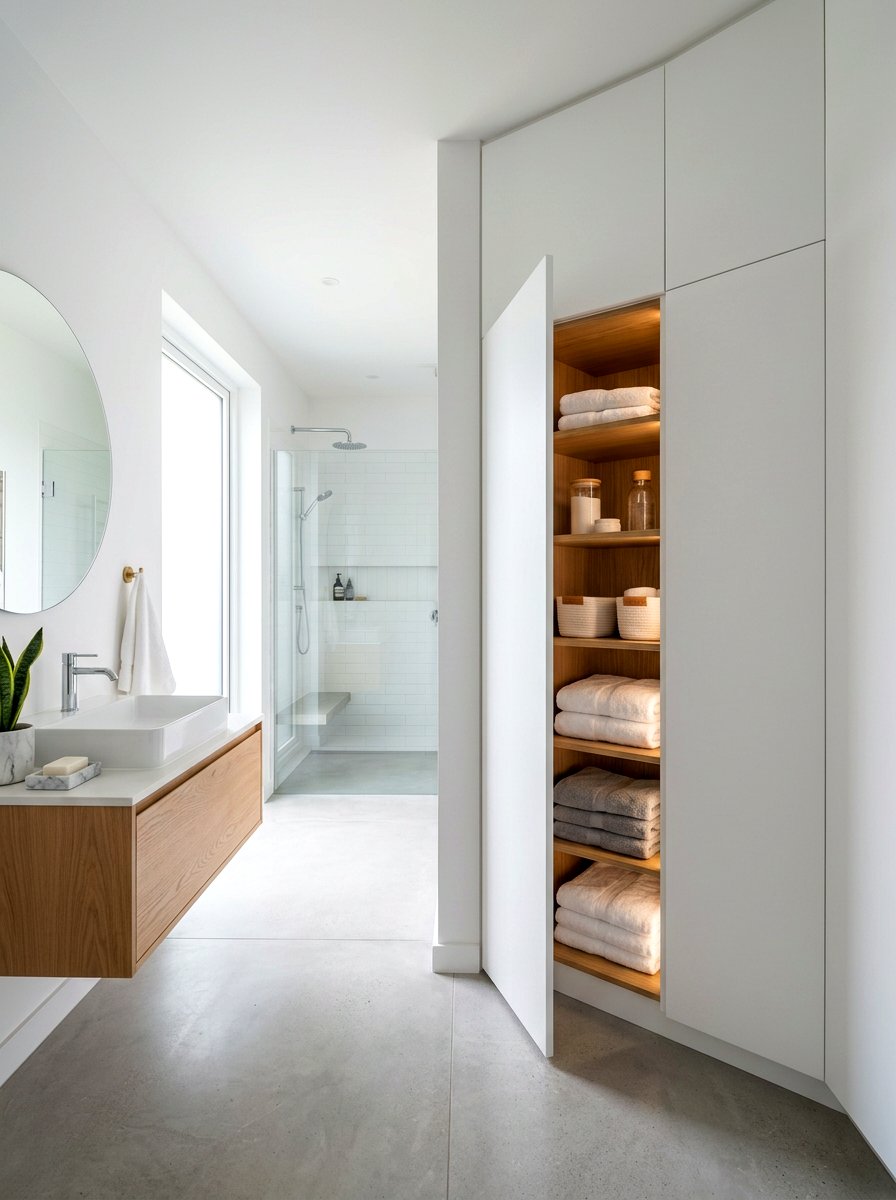 Hidden Door Linen Storage - 30 bathroom linen shelf ideas
