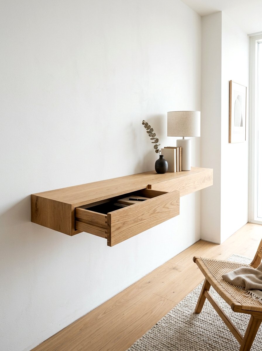 Hidden Drawer Floating Shelf - 30 wall mounted nightstand ideas