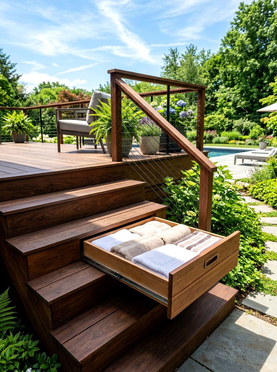 Hidden Drawer Storage - 30 outdoor towel storage ideas