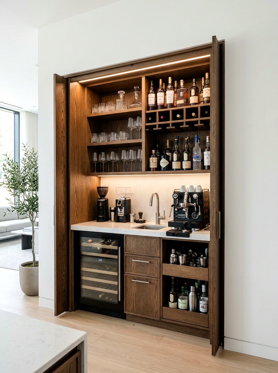 Hidden Drink Cabinet - 30 beverage pantry ideas aesthetic