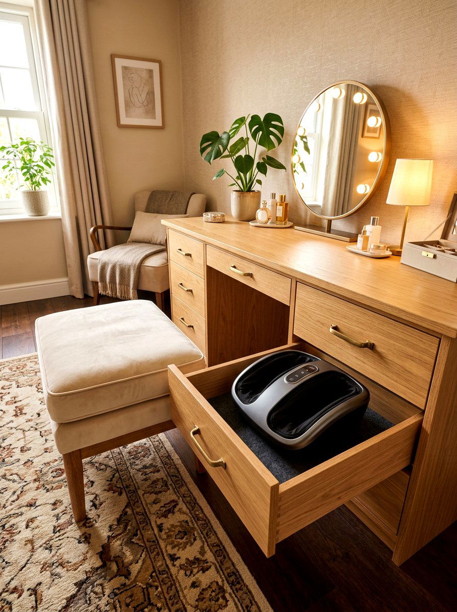 Hidden Foot Massager Storage - 30 invisible wellness bathroom ideas