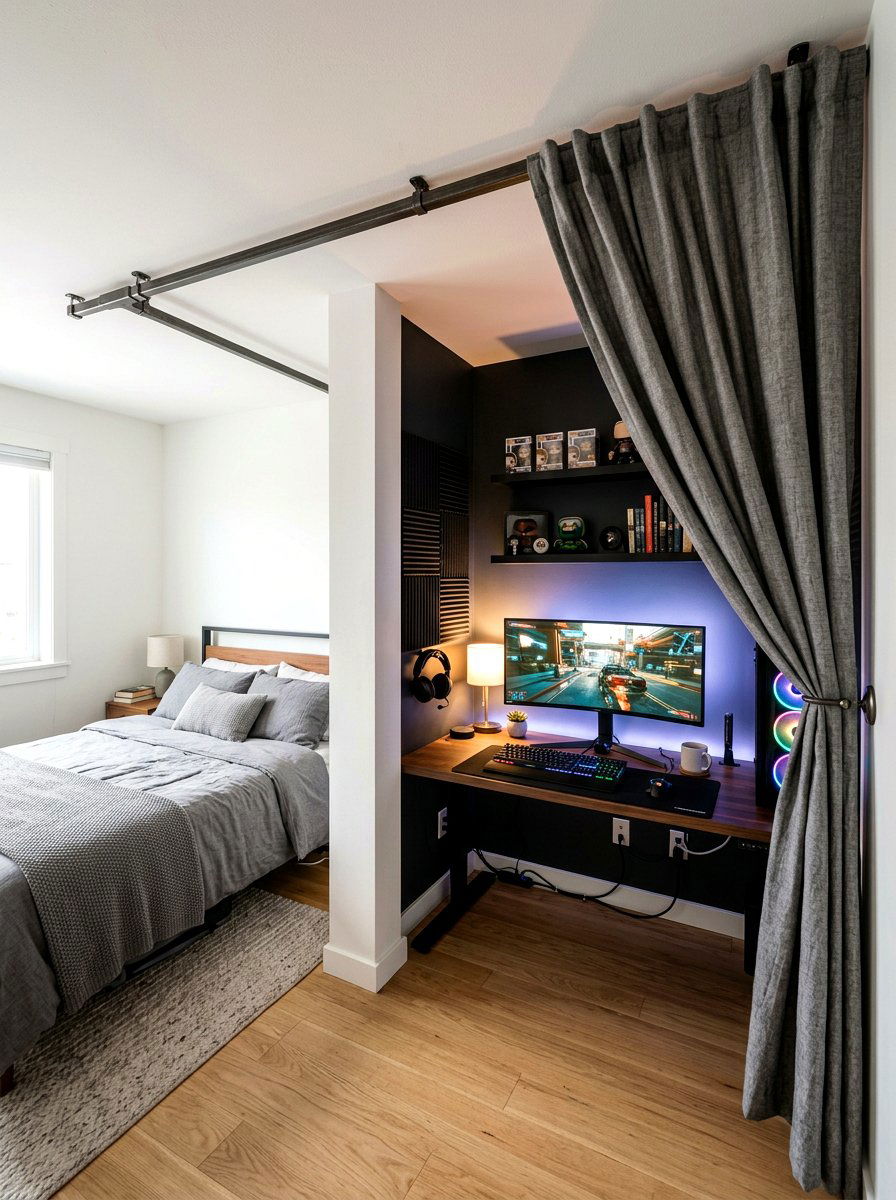 Hidden Gaming Nook Behind Curtain - 30 gaming teen nook ideas