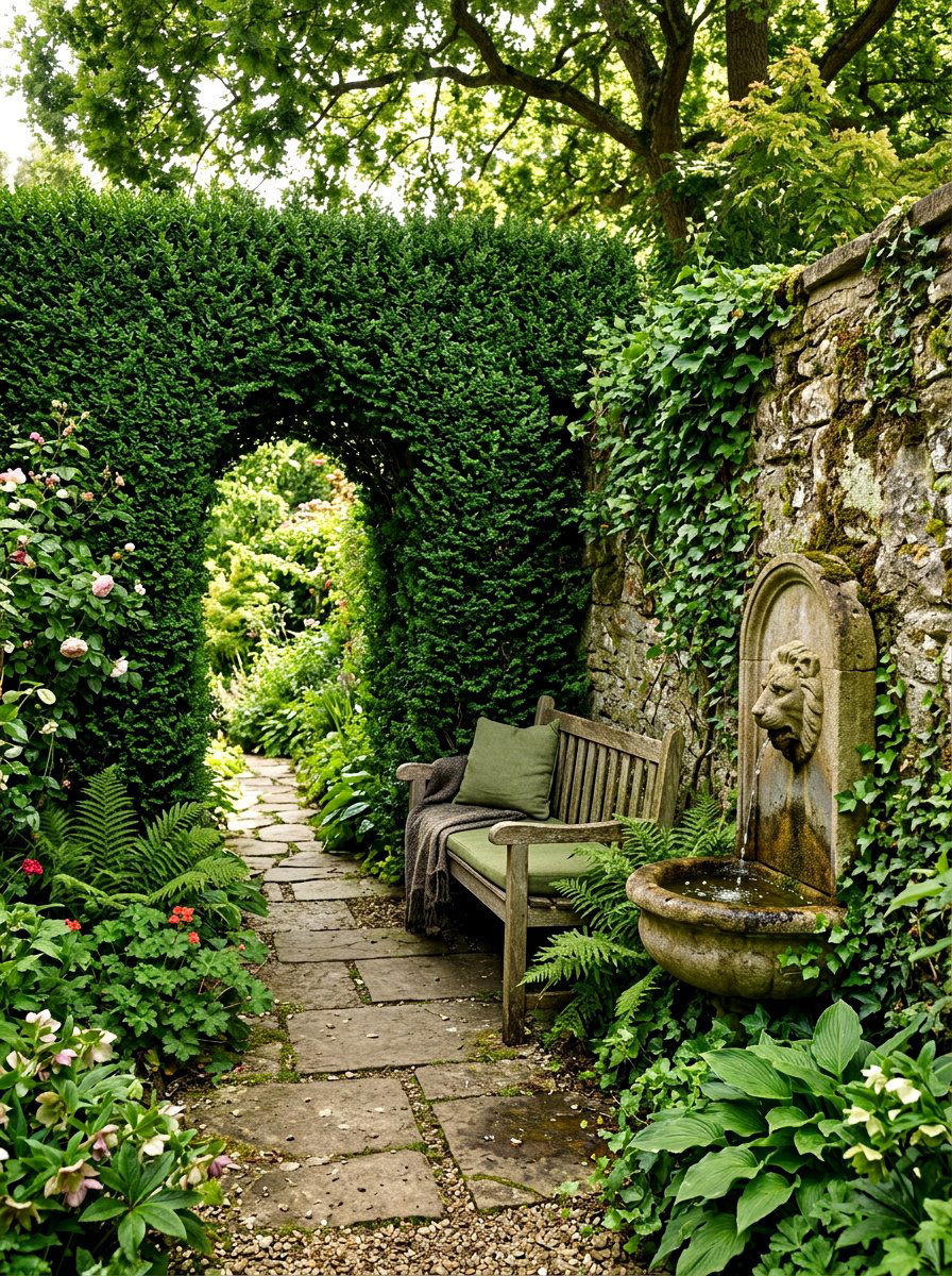 Hidden Garden Alcove Seat - 30 tea garden seating ideas