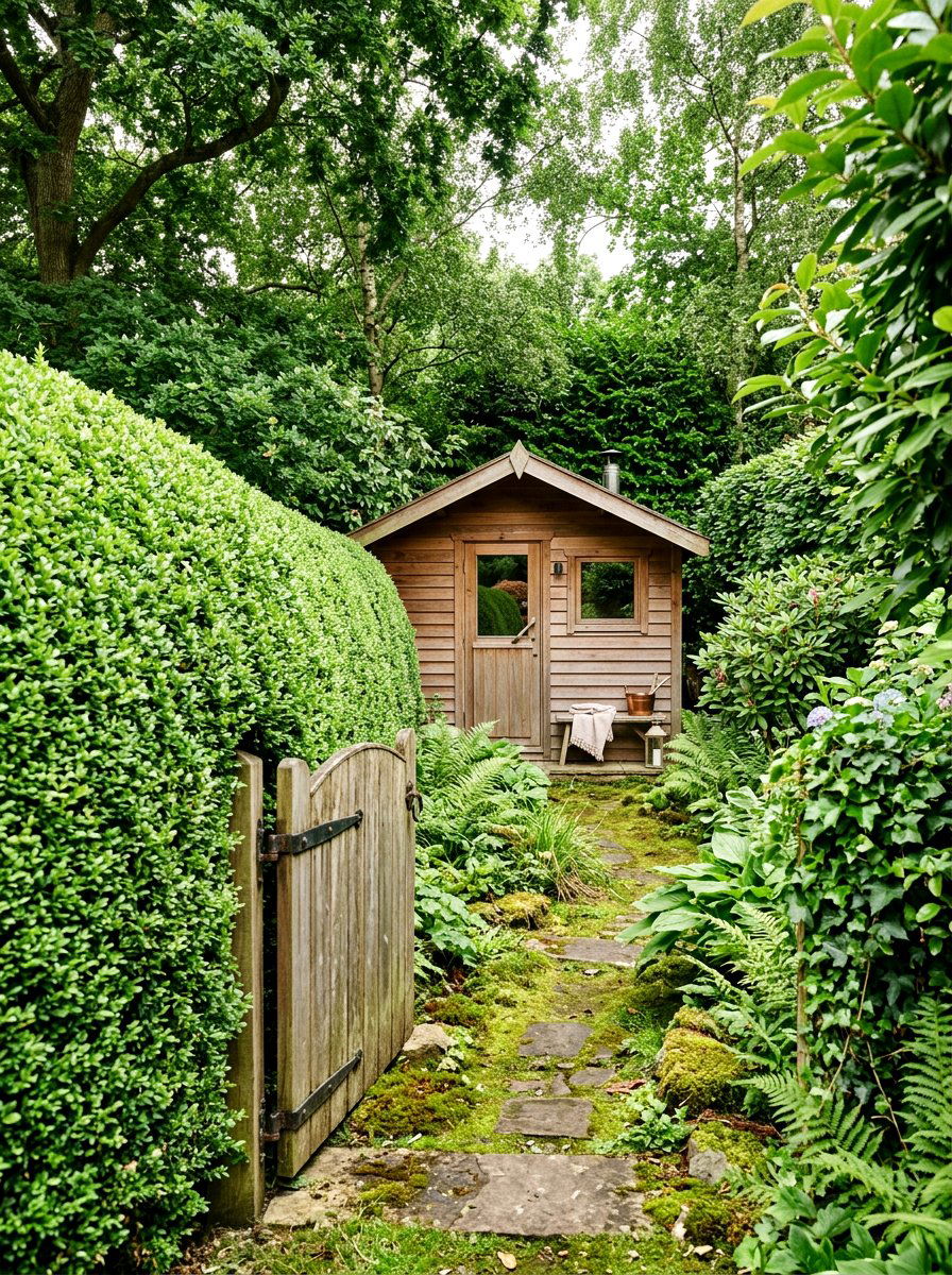 Hidden Garden Sauna Hedge - 30 sauna patio retreat ideas