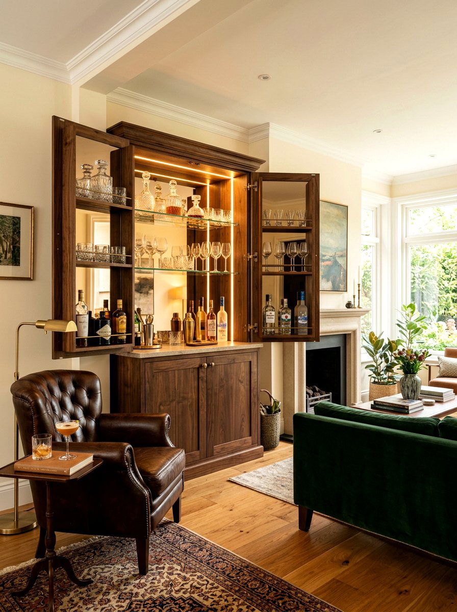 Hidden Home Bar - 30 moody hotel lobby living room ideas