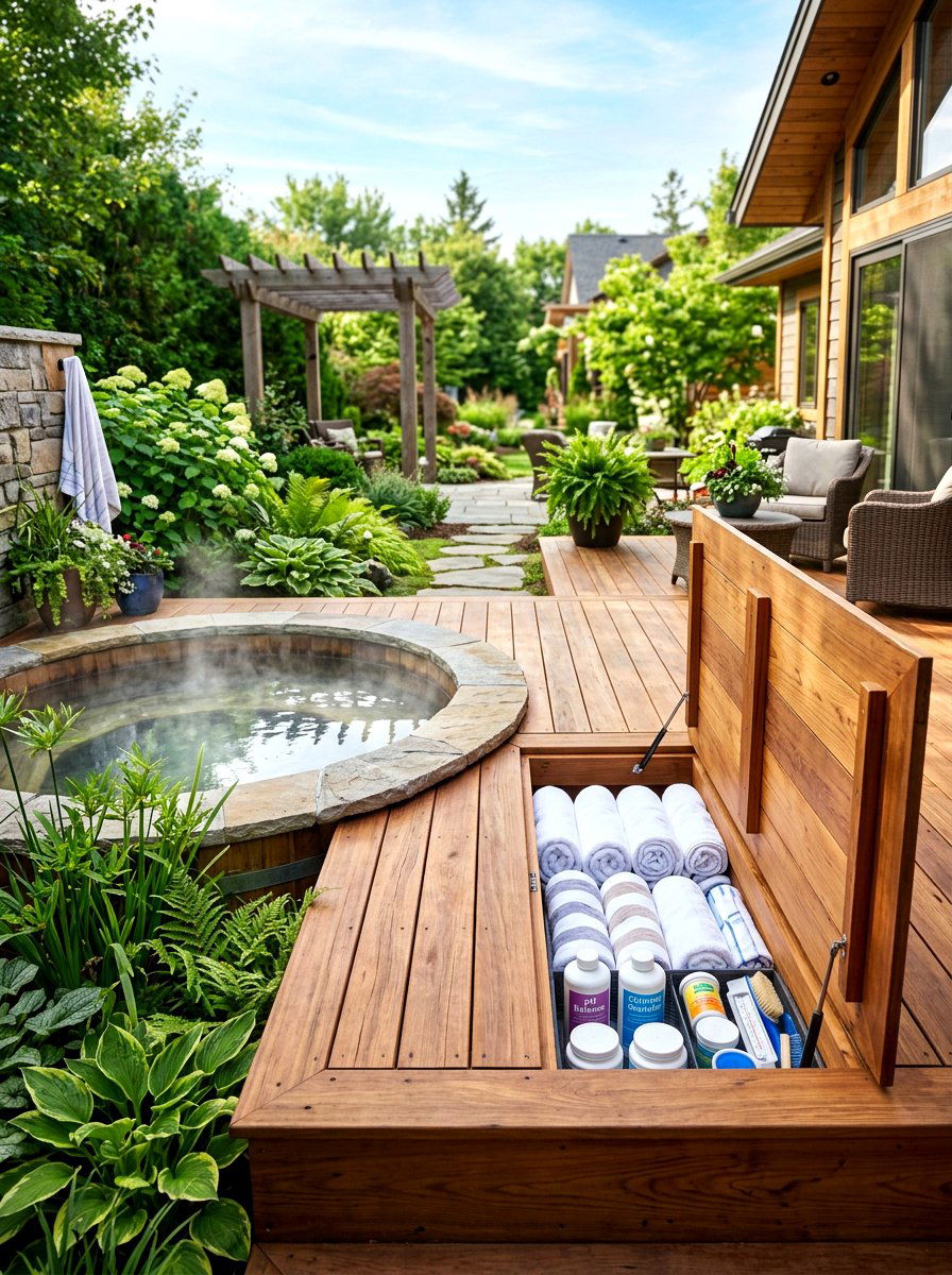 Hidden Hot Tub Storage - 30 hot tub deck ideas
