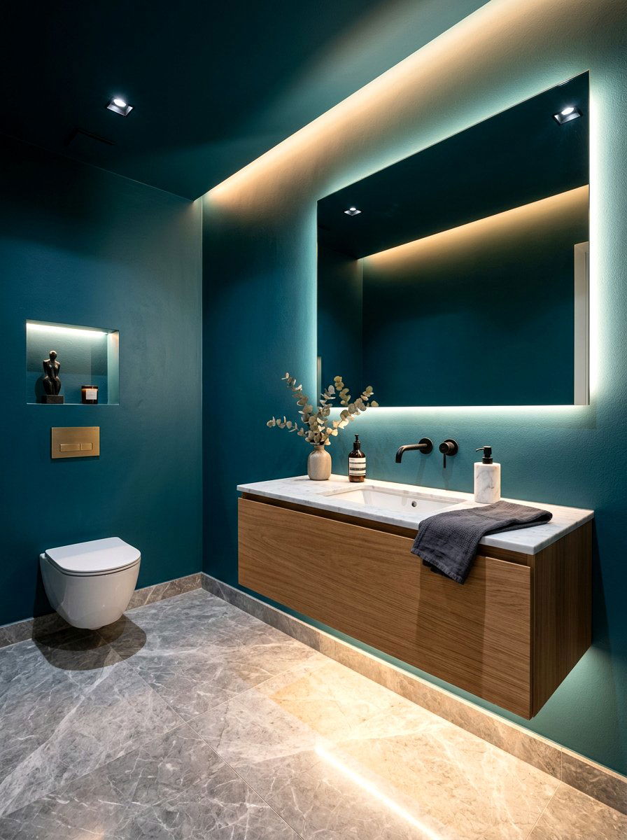 Hidden LED Lighting - 30 deep teal powder room ideas
