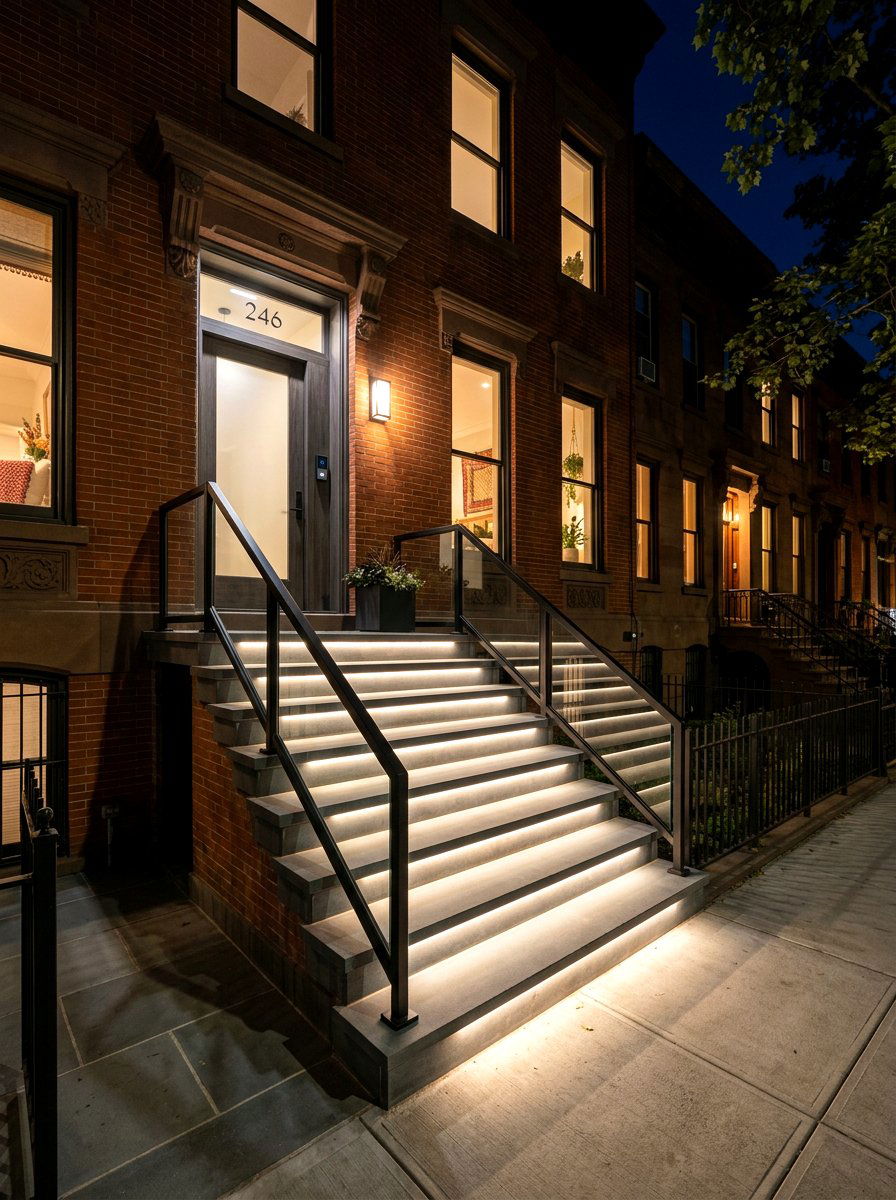 Hidden LED Step Lighting - 30 brownstone stoop ideas