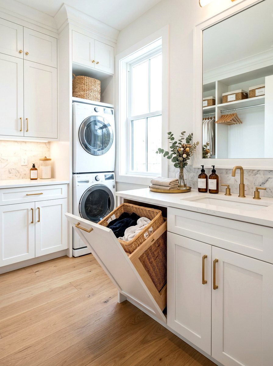 Hidden Laundry Bin Organization - 30 invisible wellness bathroom ideas