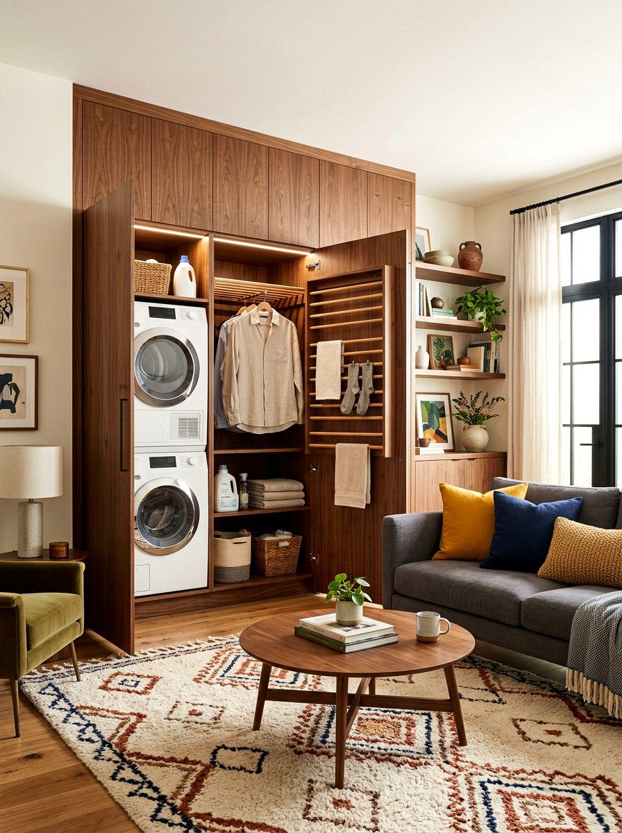 Hidden Laundry Cabinet - 30 stacked laundry closet ideas