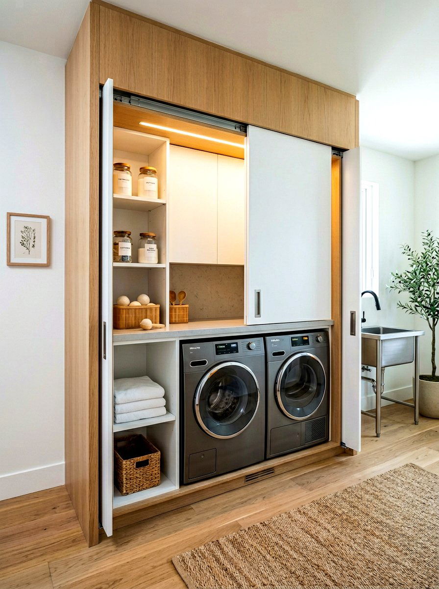Hidden Laundry Cabinet Setup - 30 side by side laundry ideas