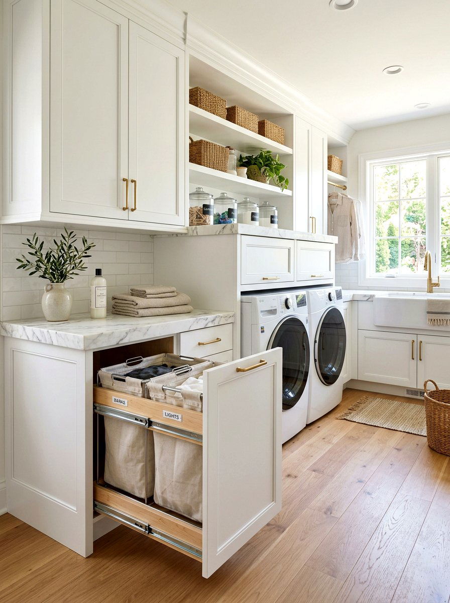 Hidden Laundry Hamper Cabinet - 30 narrow laundry room ideas