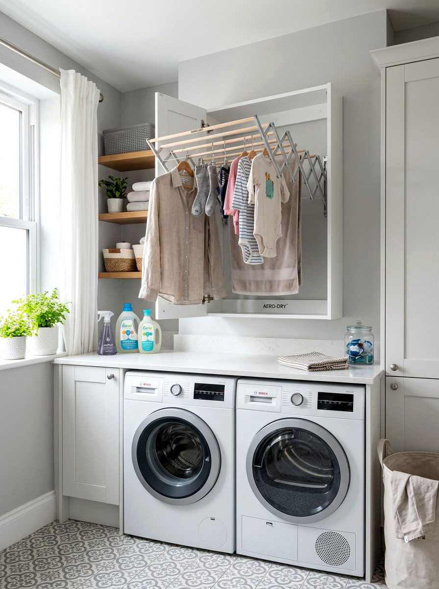 Hidden Laundry Rack - 30 small utility nook ideas