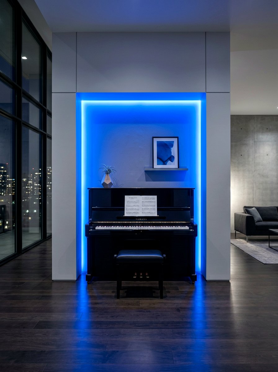 Hidden Lighting Piano Alcove - 30 piano corner ideas