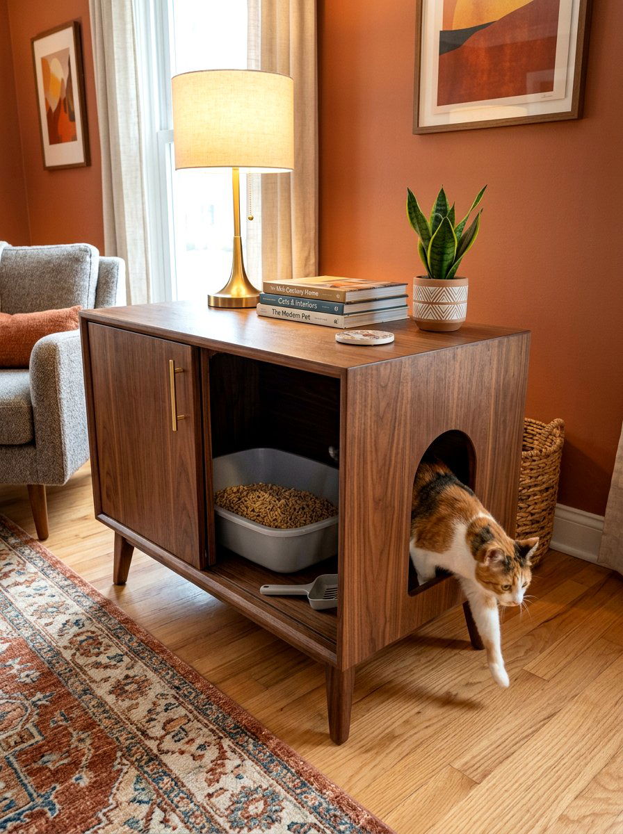 Hidden Litter Box Cabinet - 30 pet corner living room ideas