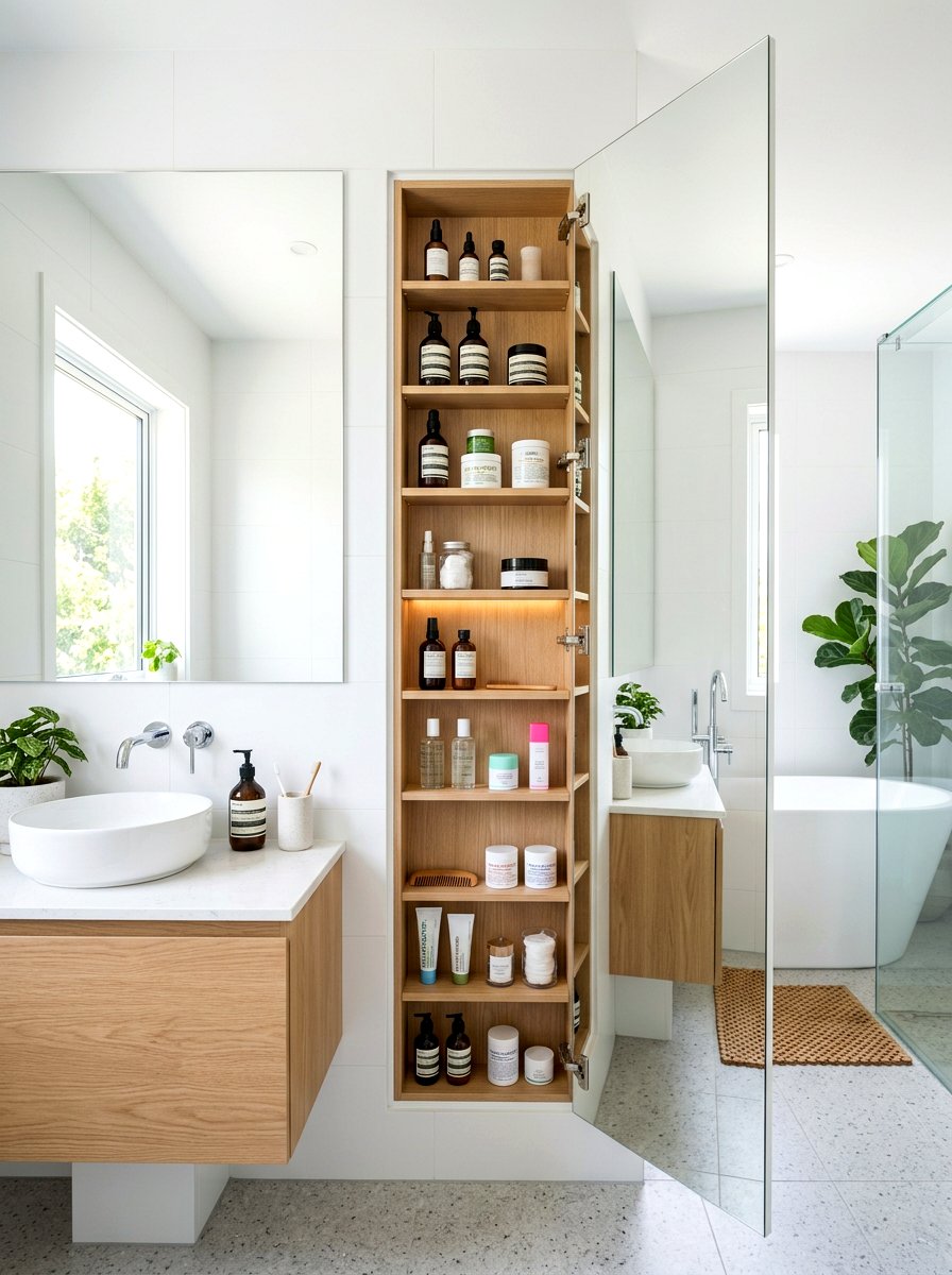 Hidden Medicine Cabinet Tower - 30 vanity tower storage ideas