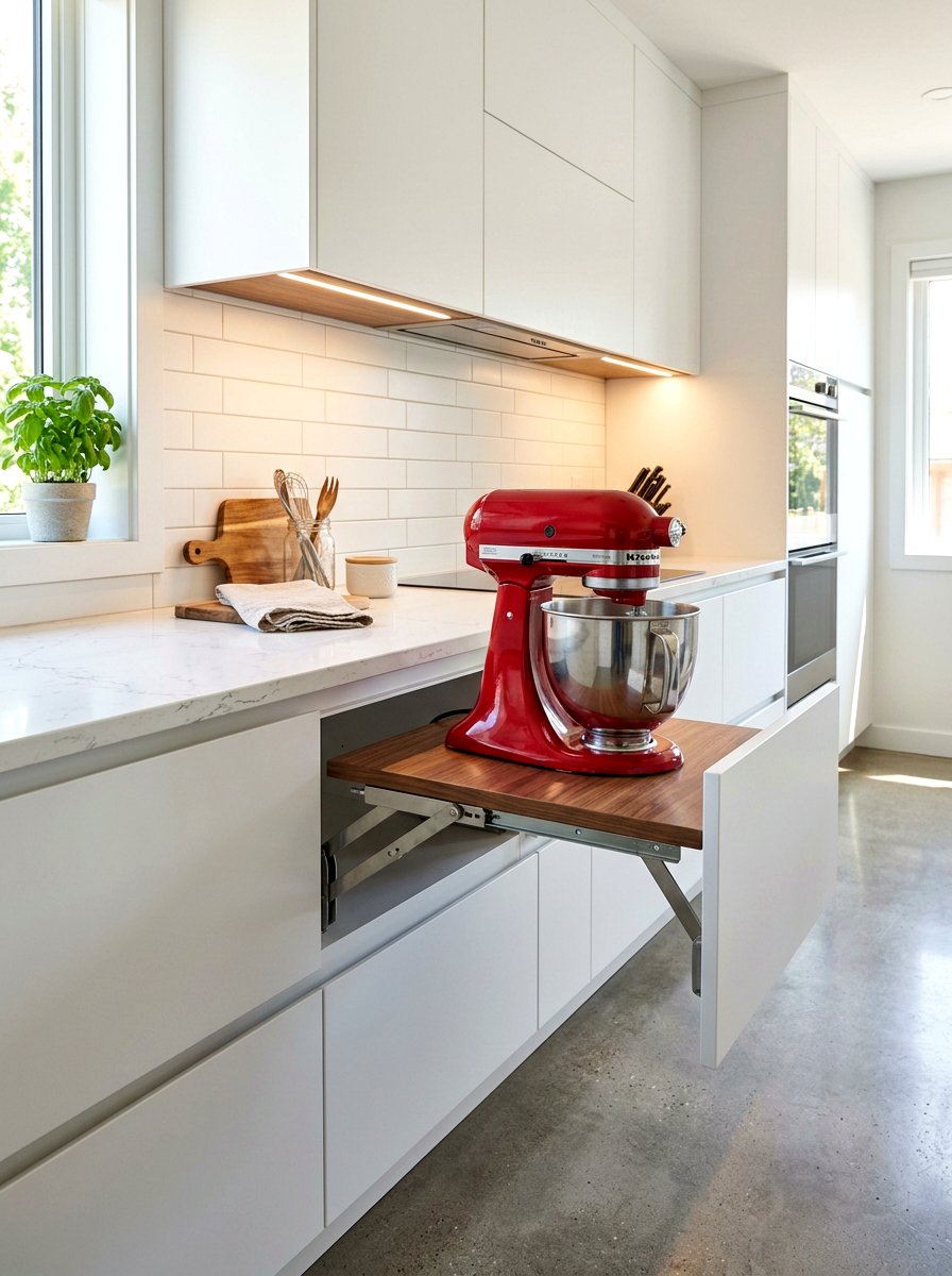Hidden Mixer Lift Cabinet - 30 pastry corner kitchen ideas