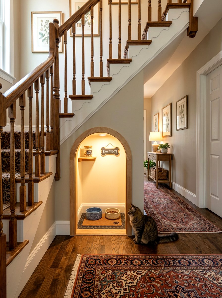 Hidden Pet Feeding Nook - 30 mudroom pet station ideas