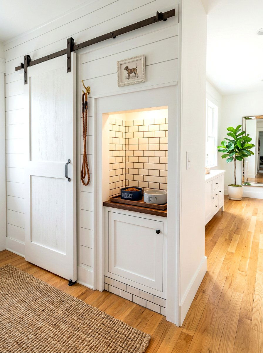 Hidden Pet Feeding Station - 30 mudroom pet feeding ideas