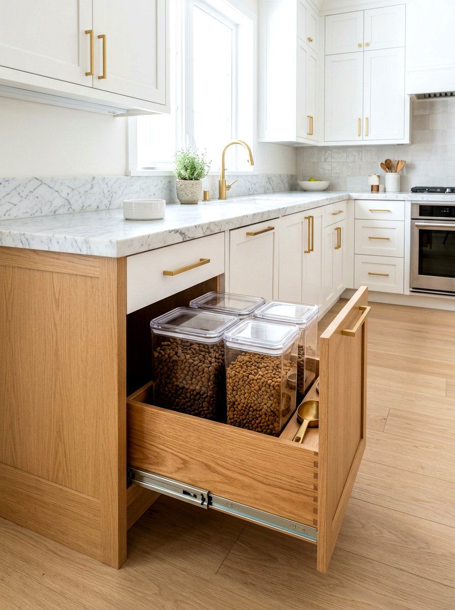 Hidden Pet Food Bin - 30 dog room storage ideas