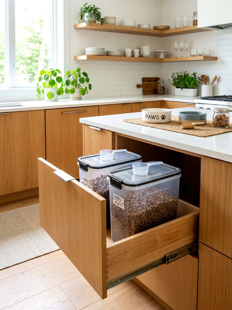 Hidden Pet Food Storage Bins - 30 pet friendly mudroom ideas