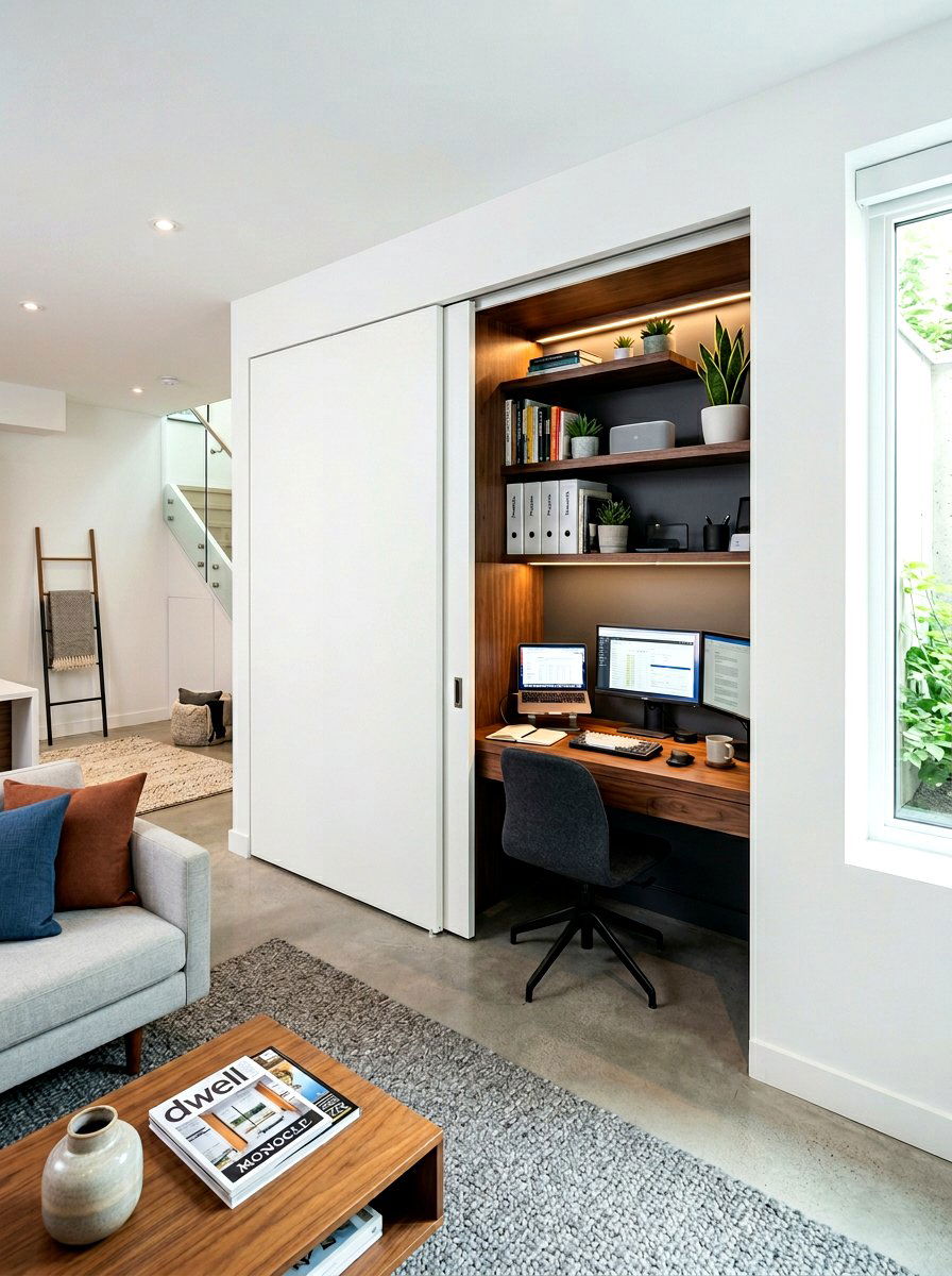 Hidden Pocket Door Office - 30 basement office nook ideas