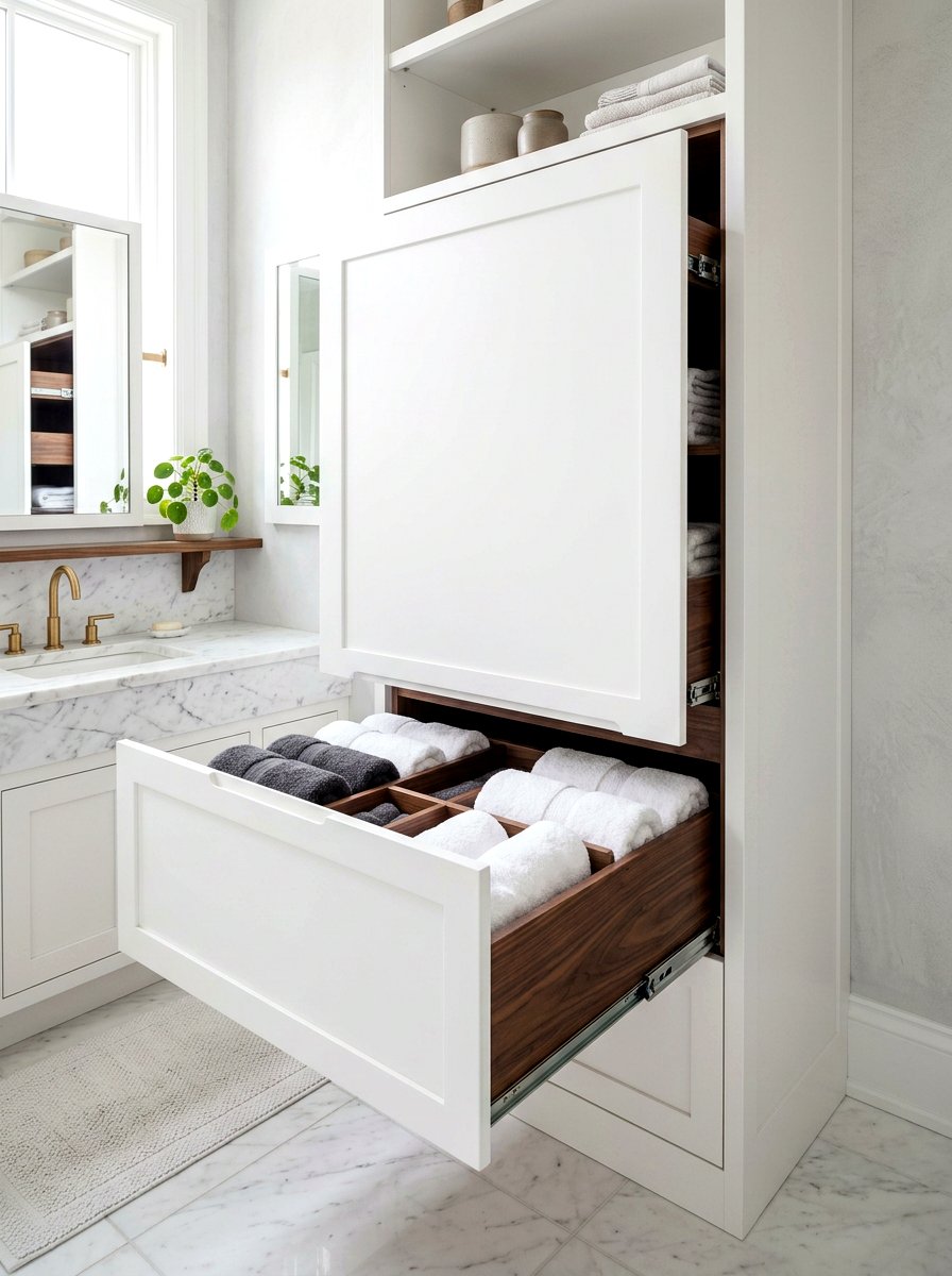 Hidden Pull Out Drawer - 30 towel storage ideas