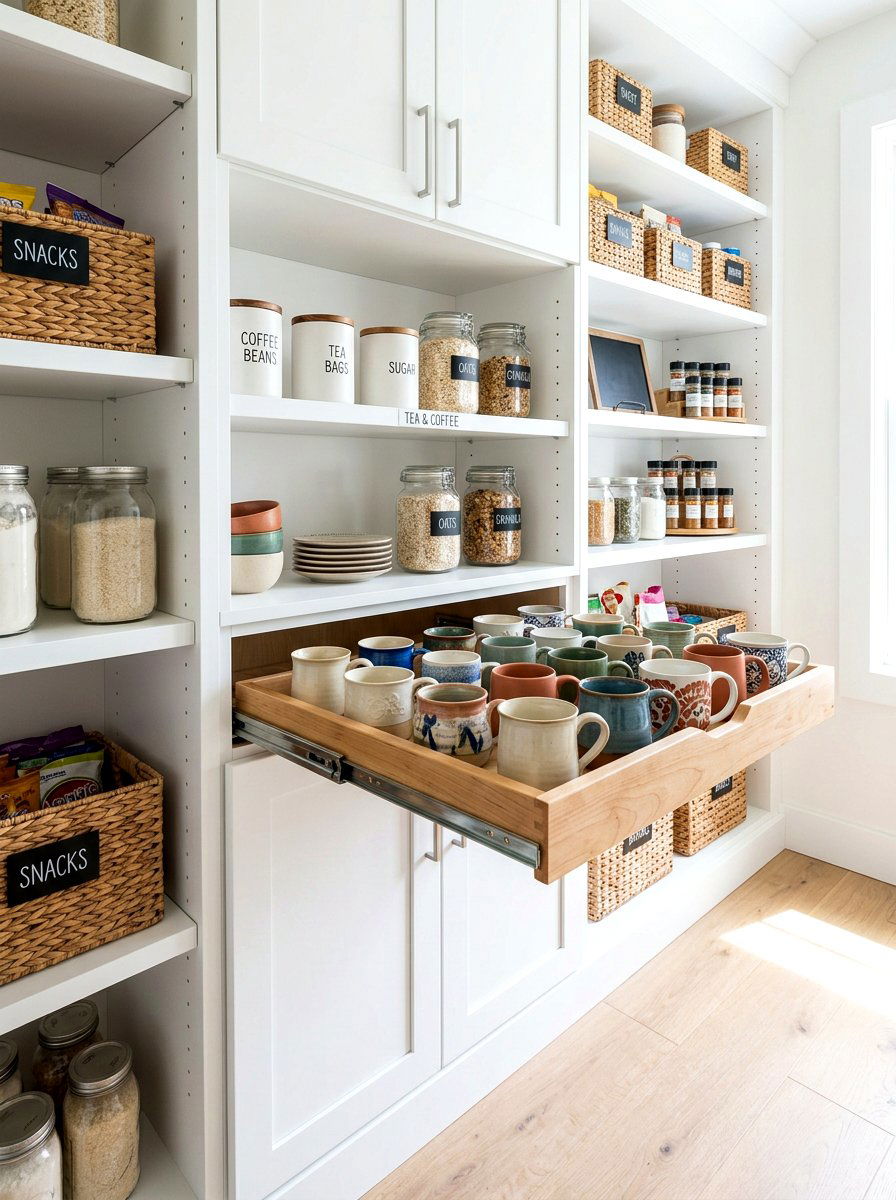 Hidden Pull Out Mug Tray - 30 coffee mug organizer ideas