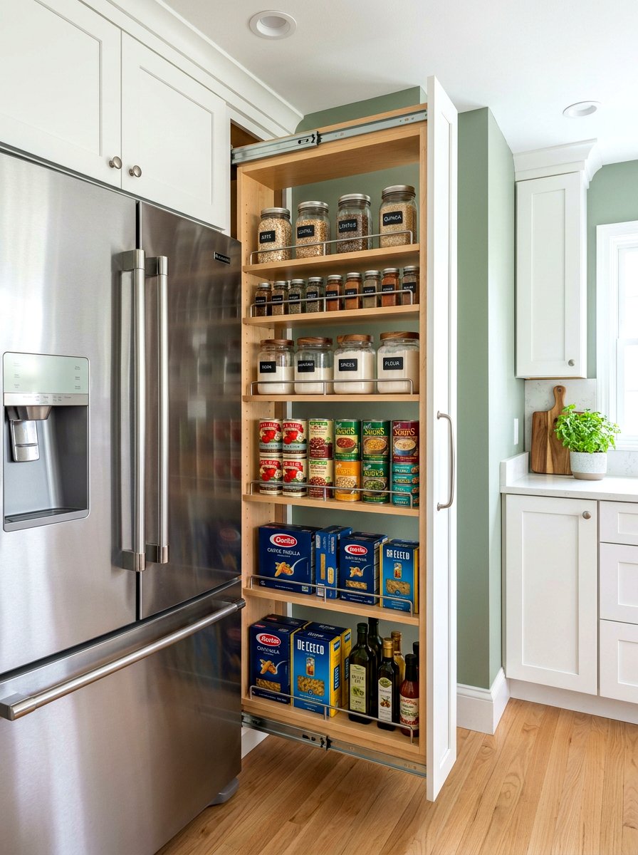 Hidden Pull Out Pantry - 30 tiny house kitchen ideas