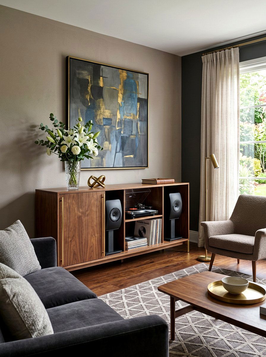 Hidden Record Player Cabinet - 30 record player corner ideas