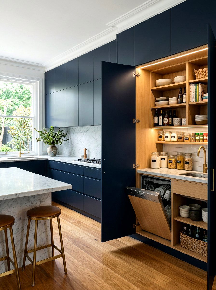 Hidden Scullery Behind Kitchen Cabinet Doors
