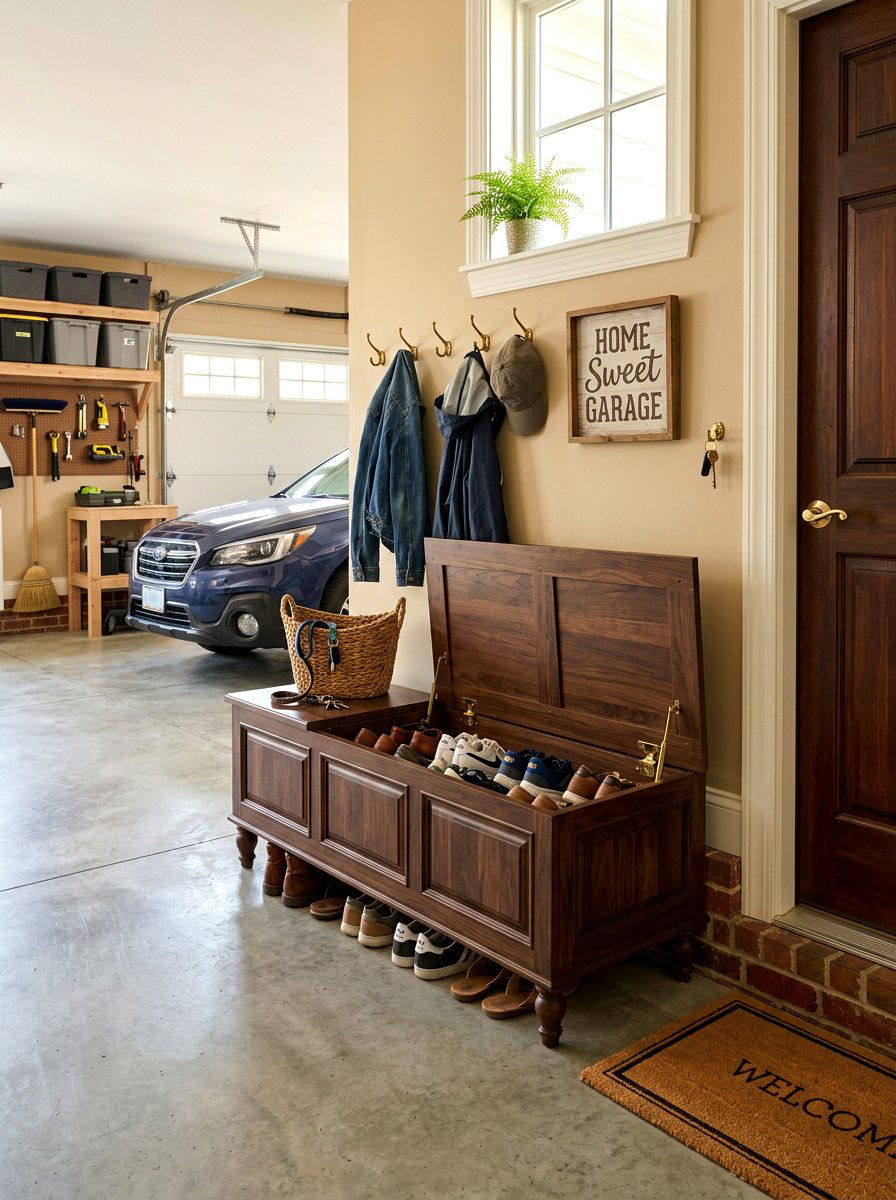 Hidden Shoe Bench - 30 garage shoe storage ideas