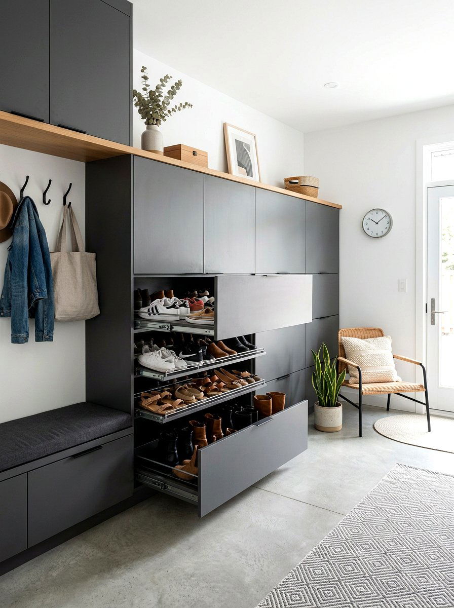 Hidden Shoe Storage Mudroom - 30 moody mudroom ideas