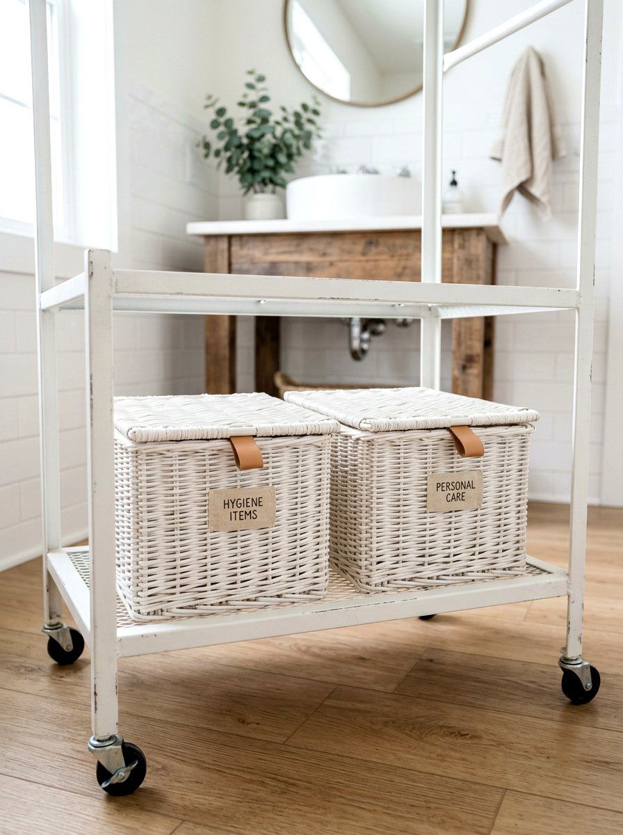 Hidden Storage Baskets For Feminine Hygiene Products - 30 beauty cart organization ideas