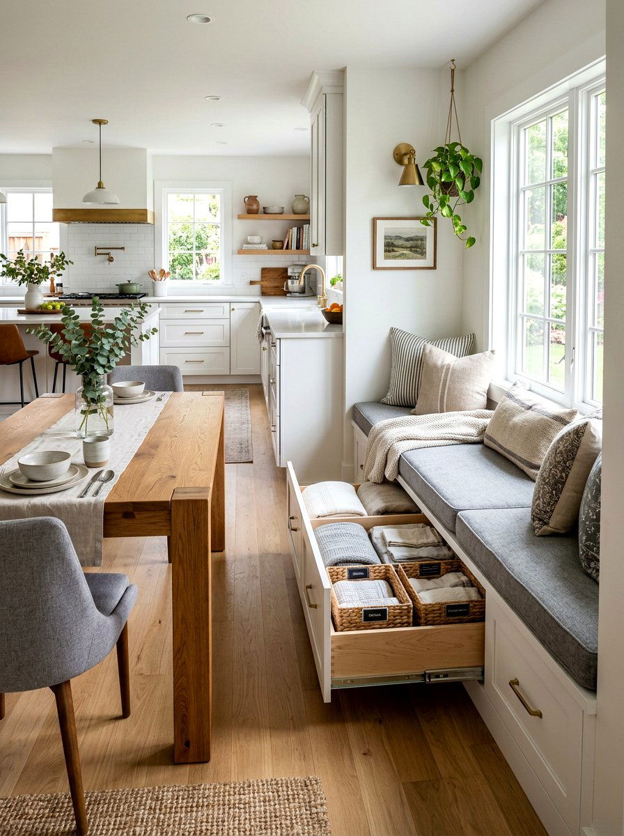 Hidden Storage Bench Nook - 30 breakfast window nook ideas
