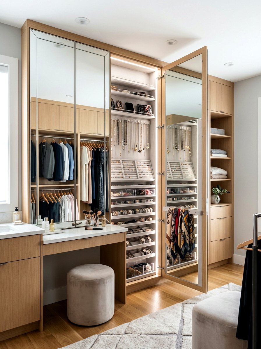 Hidden Storage Mirror Wall - 30 dressing room mirror wall ideas