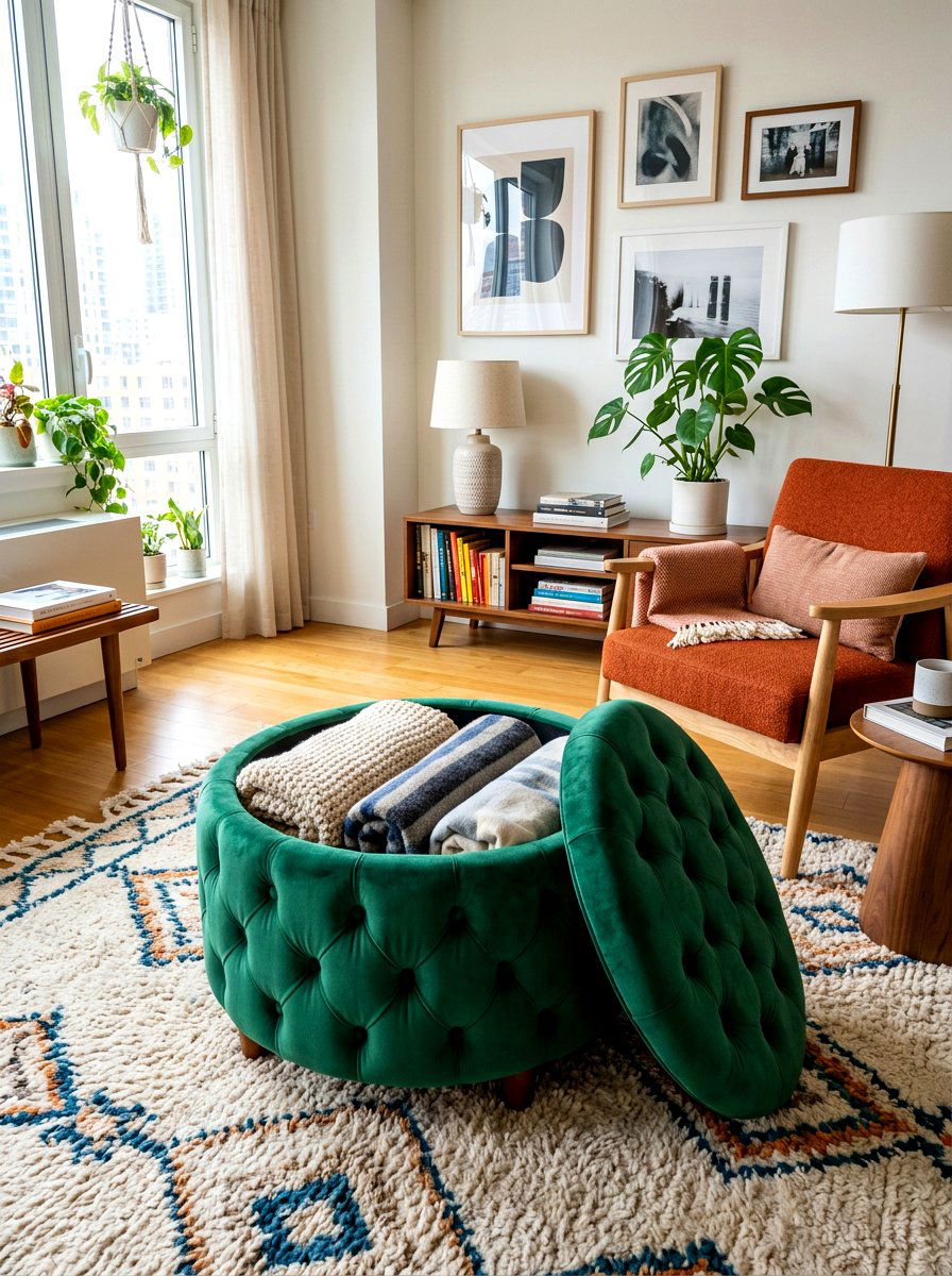 Hidden Storage Ottoman - 30 tiny apartment decor ideas