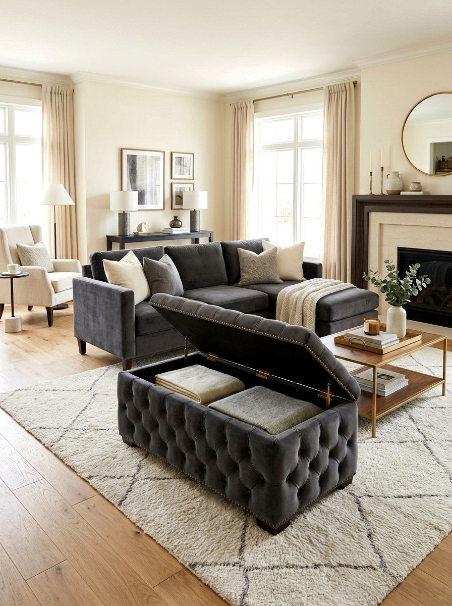 Hidden Storage Ottoman - 30 apartment organization reset ideas