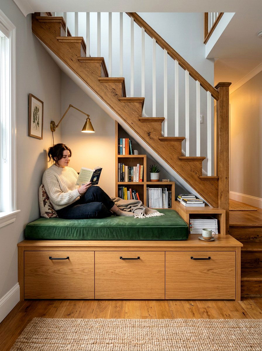Hidden Storage Reading Space - 30 under stairs reading nook ideas